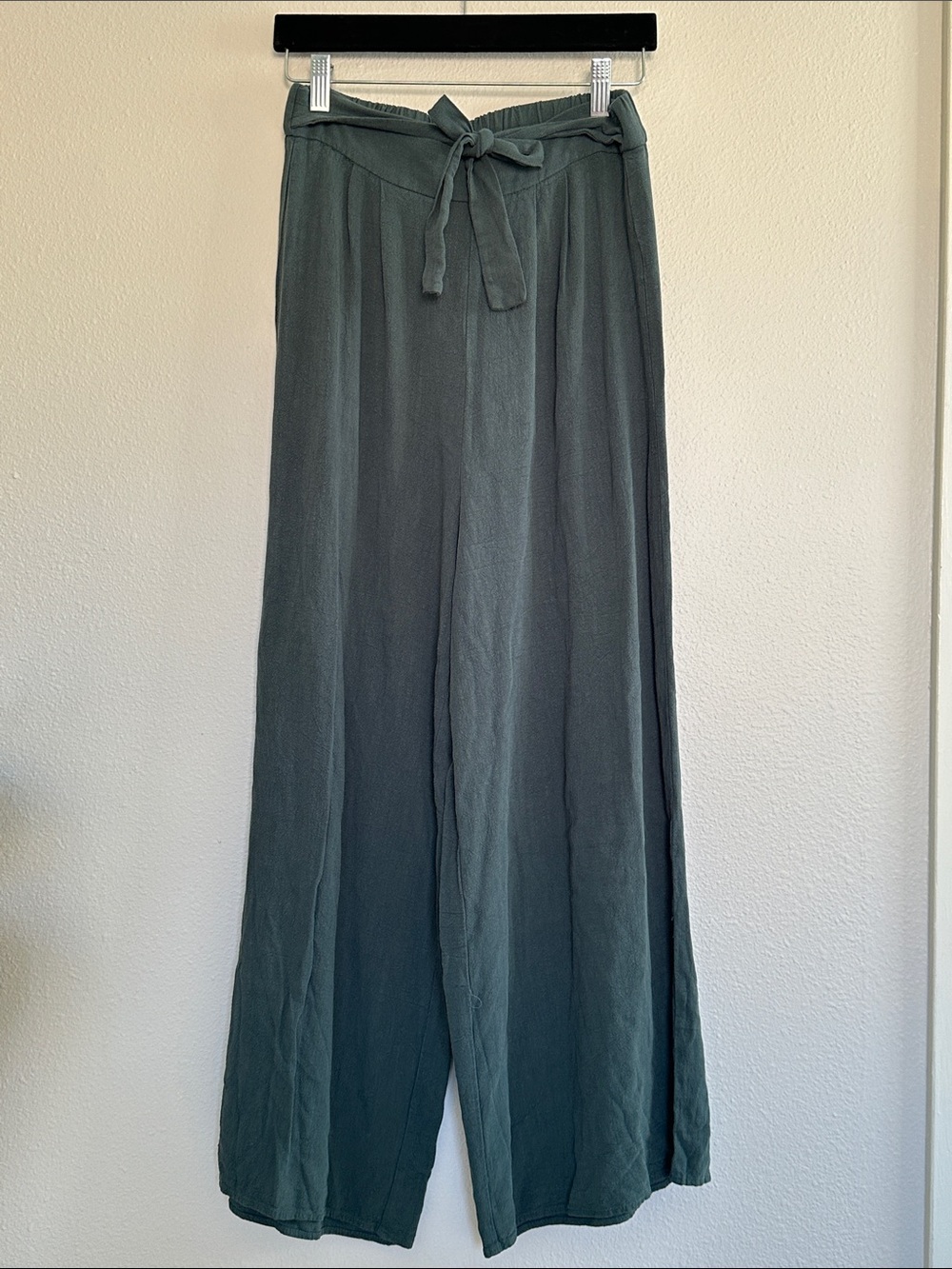 SHEIN High-Waist Wide Leg Tie-Waist Pants — Dark Green
